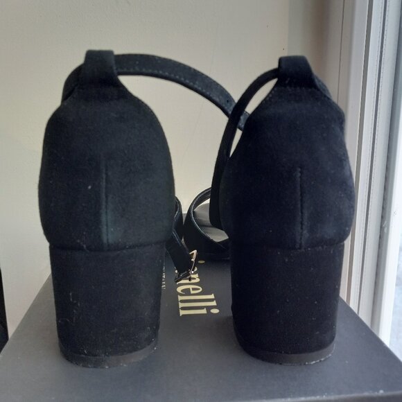 Fabianelli Black Suede Ankle Strap Block Heel Sandals Sz 38/ 7 -7.5 ITALY - Picture 10 of 16